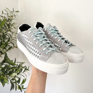 P448 John Polly Leather Low Top Lace Up Sneakers Silver 40